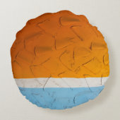オレンジ、白、青のアートワークの写真 ラウンドクッション (裏面)