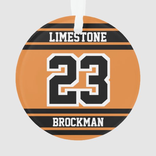 オレンジ、白、黒のジャージーのスポーツ番号 オーナメント (裏面)