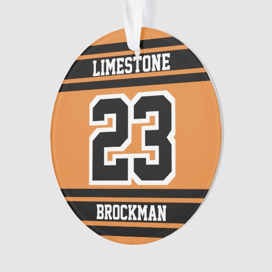 オレンジ、白、黒のジャージーのスポーツ番号 オーナメント (正面)