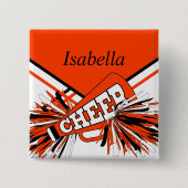 オレンジ、白、黒のチアリーダーの衣装 缶バッジ (正面)