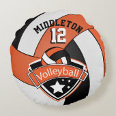 オレンジ、白、黒のパーソナライズバレーボール ラウンドクッション (裏面)