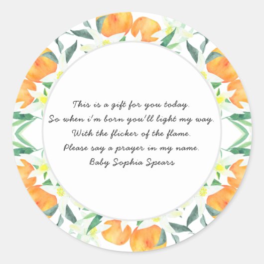 オレンジ – 祈りの言葉キャンドルラベル ラウンドシール (正面)