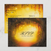 オレンジ 秋 リアルな 魔法の森 ウェディング 返信ハガキ インビテーションポストカード (正面/裏面)