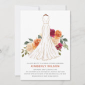 オレンジ 秋 花嫁のドレス ブライズシャワー 招待状 (正面)