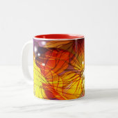 オレンジ、紫色および黄色の花 ツートーンマグカップ (正面左)