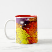 オレンジ、紫色および黄色の花 ツートーンマグカップ (左)