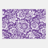 オレンジ、紫、緑の白ヴィンテージダマスク ラッピングペーパーシート (正面2)