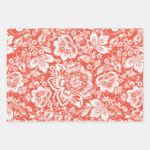 オレンジ、紫、緑の白ヴィンテージダマスク ラッピングペーパーシート (正面)