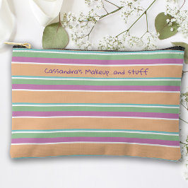 オレンジ、紫、緑ストライプ色 アクセサリーポーチ