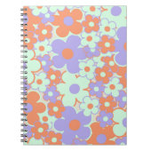 オレンジ 紫 青 レトロ Y2K 1970年代 花柄 ノートブック (正面)