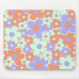 オレンジ 紫 青 レトロ Y2K 1970年代 花柄 マウスパッド