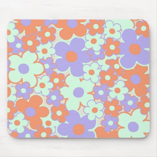 オレンジ 紫 青 レトロ Y2K 1970年代 花柄 マウスパッド (正面)