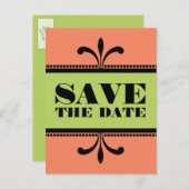 オレンジ/緑のファンシーアールデコ日付ポストカードの保存 案内ポストカード (正面/裏面)