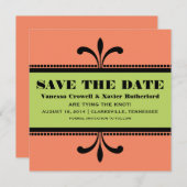 オレンジ/緑のファンシーアールデコ日付招待状の保存 セーブザデート (正面/裏面)