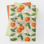 オレンジ、緑の離れ花と白の花模様 ラッピングペーパーシート (インサイチュ)