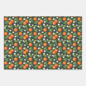 オレンジ、緑の離れ花と白の花模様 ラッピングペーパーシート (正面3)