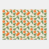 オレンジ、緑の離れ花と白の花模様 ラッピングペーパーシート (正面2)