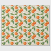 オレンジ、緑の離れ花と白の花模様 ラッピングペーパー (フラット)