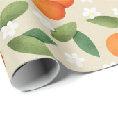 オレンジ、緑の離れ花と白の花模様 ラッピングペーパー (ロールコーナー)