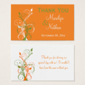 オレンジ、緑、および白のフローラメッセージカード (正面&裏面)