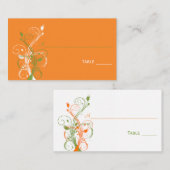 オレンジ、緑、および白のフローラ座席表 プレイスカード (正面/裏面)