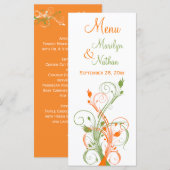 オレンジ、緑、および白のフローラ・メニュー・カード メニュー (正面/裏面)