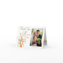 オレンジ 緑 白 花柄 フォト ありがとう カード