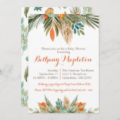 オレンジ、緑、茶色のフローラシャワー  招待状 (正面/裏面)