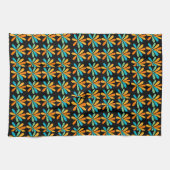 オレンジ、緑、青の花 キッチンタオル (横)