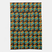 オレンジ、緑、青の花 キッチンタオル (縦)