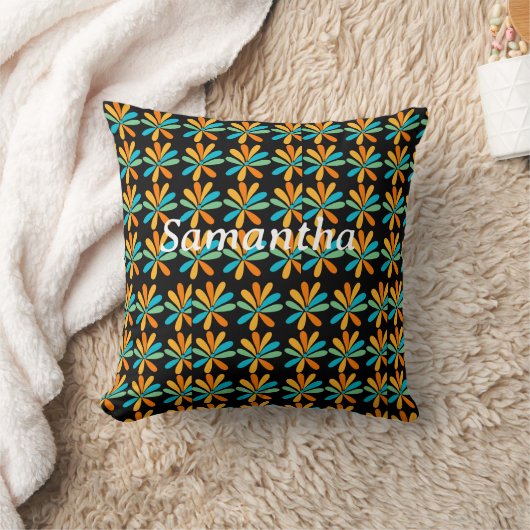 オレンジ、緑、青の花 クッション (ブランケット)