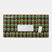 オレンジ、緑、青の花 デスクマット (キーボード&マウス)