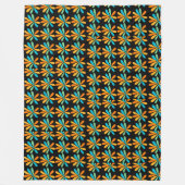 オレンジ、緑、青の花 フリースブランケット (正面)