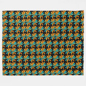 オレンジ、緑、青の花 フリースブランケット (正面(横))