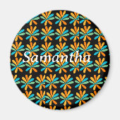 オレンジ、緑、青の花 マグネット (正面)