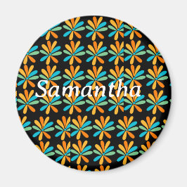 オレンジ、緑、青の花 マグネット