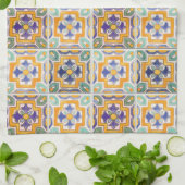 オレンジ – 緑 – 青タイルのキッチンタオル キッチンタオル (折り畳み)