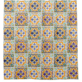 オレンジ – 緑 – 青タイルのシャワーカーテン シャワーカーテン