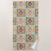 オレンジ – 緑 – 青タイルビーチタオル ビーチタオル (正面)