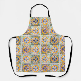 オレンジ – 緑 – 青タイル全張りプリントエプロン エプロン
