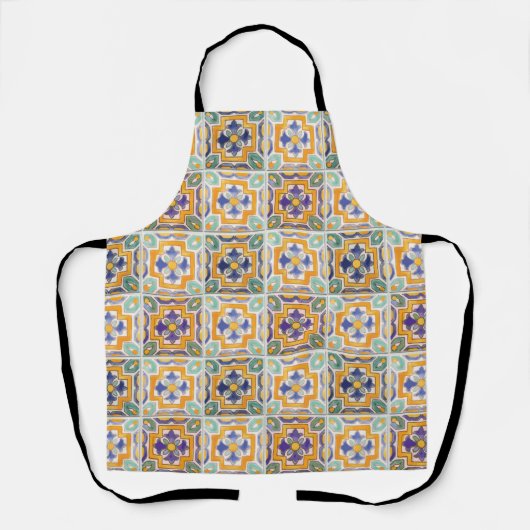 オレンジ – 緑 – 青タイル全張りプリントエプロン エプロン (正面)