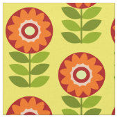 オレンジ、緑、黄色のレトロ花柄 ファブリック (クローズアップ)