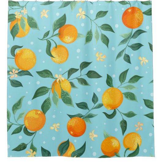 オレンジ、花：テキスタイルのシームレスなパターン。 シャワーカーテン (正面)