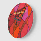 オレンジ、赤く、ピンク及び黒いラインの熱い色の細胞 ラージ壁時計 (傾斜)