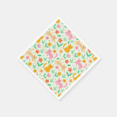 オレンジ・赤・ピーチ色の花とレトロな幸せ猫 スタンダードカクテルナプキン (角)
