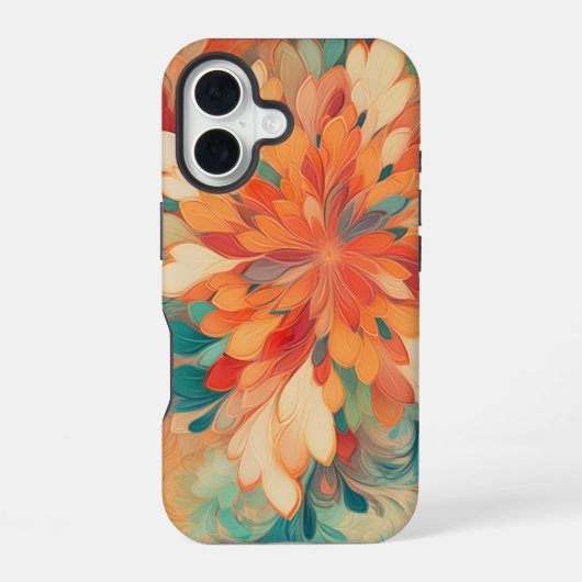 オレンジ、赤、黄、青緑の抽象柄 iPhone 16ケース (裏面)