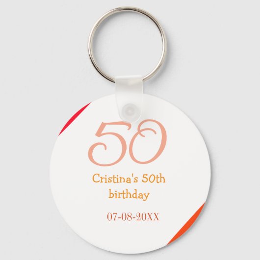 オレンジ+赤+50歳+誕生日+記念日+名前+日付 キーホルダー (正面)