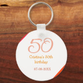 オレンジ+赤+50歳+誕生日+記念日+名前+日付 キーホルダー (正面)