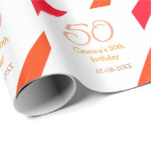 オレンジ＋赤＋50歳＋誕生日＋記念日＋名前＋日付 ラッピングペーパー (ロールコーナー)
