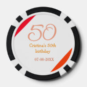 オレンジ＋赤＋50歳＋誕生日＋記念日＋名前＋日付＋p ポーカーチップ (裏面)